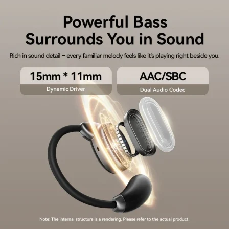 Vention NBSB0 Auriculares Inalámbricos Open Ear con ANC, Bluetooth 5.4, Resistencia al Agua IPX4, Autonomía de 8 Horas, Color Negro